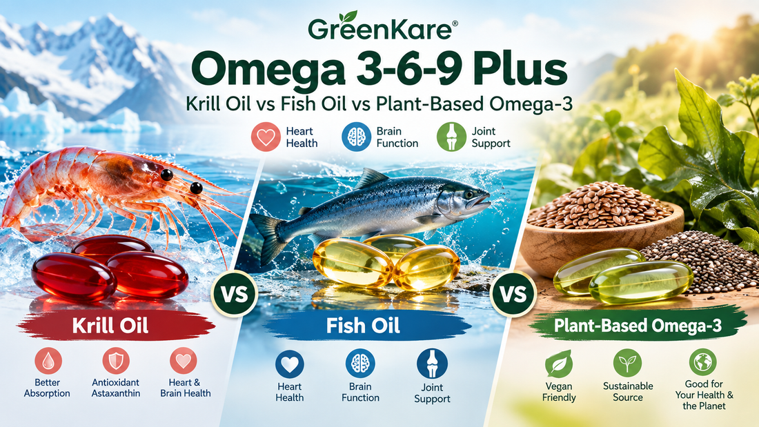 GreenKare Omega 3-6-9 Plus — Krill Oil vs Fish Oil vs Plant-Based Omega-3